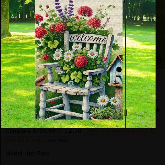 Welcome Garden Flag with Floral Design and Old Chair - Picture 2 of 5